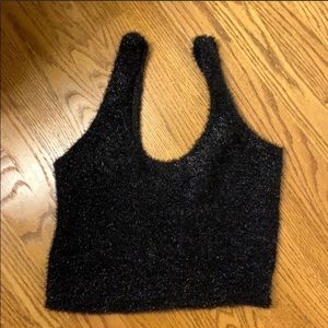 Bershka black furry sparkly top size M
